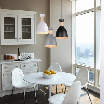 Скандинавски индустриален led окачен лампа E27 от дърво, ретро и модерен окачен лампа macaron, осветление на хола, начало декор, кухненски лампа