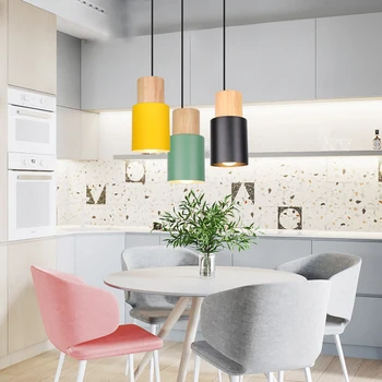 Скандинавски индустриален led окачен лампа E27 от дърво, ретро и модерен окачен лампа macaron, осветление на хола, начало декор, кухненски лампа